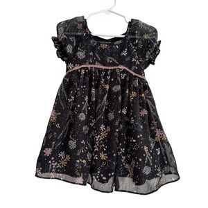 Pippa & Julie Black Floral Metallic Holiday Dress Fairycore Whimsical Girl 18M